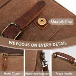 Mens Messenger Bag 15.6 Inch Waterproof Vintage Genuine Leather Waxed Canvas Briefcase Retro Office Computer Laptop Bag Large School Satchel Shoulder Bag for Men Women, Brown - Image 4
